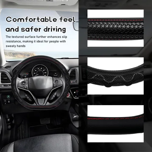 Miniatura 3 de DXNQ Funda para volante de automóvil, 15 pulgadas, diseño de panal 3D, protector de volante de automóvil con agarre cómodo, transpirable