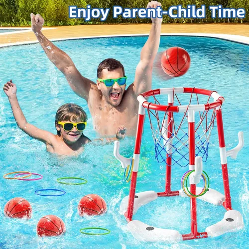 Miniatura 2 de JUKUDAHU Juguete de aro de baloncesto para piscina para niños de 2, 3, 4, 5, 6 años, juguetes flotantes de baloncesto para piscina con bomba de aire
