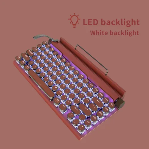 Miniatura 3 de Teclado mecánico estilo máquina de escribir retro Adventurers, 83 teclas, diseño compacto del 75%, Bluetooth 5.0 y cableado, interruptor azul Rojo