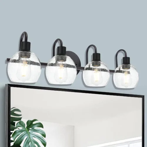 Miniatura 2 de 4 luces contemporáneas para iluminación de baño sobre espejo con pantallas de vidrio esmerilado en forma de semilla, iluminación de pared rústica