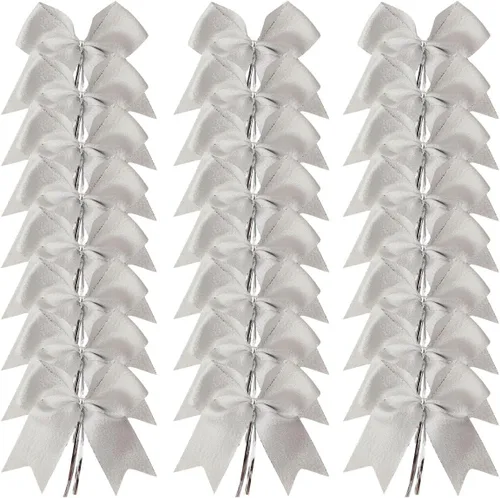 Miniatura 2 de 36 lazos plateados metálicos de 4-1/2 pulgadas con lazos giratorios para envolver regalos, embalaje, decoración de Navidad (4.5 pulgadas, plateado)