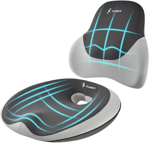 Miniatura 12 de FLORICH Cojín de Asiento con Soporte Lumbar para Silla de Oficina, Soporte de Respaldo Inferior del Automóvil, Almohada Ergonómica para Silla de Gris