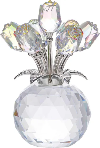 Miniatura 11 de YWHL Figurilla de Flor de Rosa Rosa de Cristal Hecha a Mano con Jarrón Redondo, Regalos de Rosas para Novia, Esposa, Hermana, Regalos Románticos