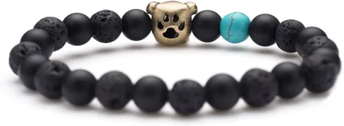 Miniatura 2 de Karseer Pulsera de perlas de ónix natural y roca de lava para perro, regalo de amistad, unisex