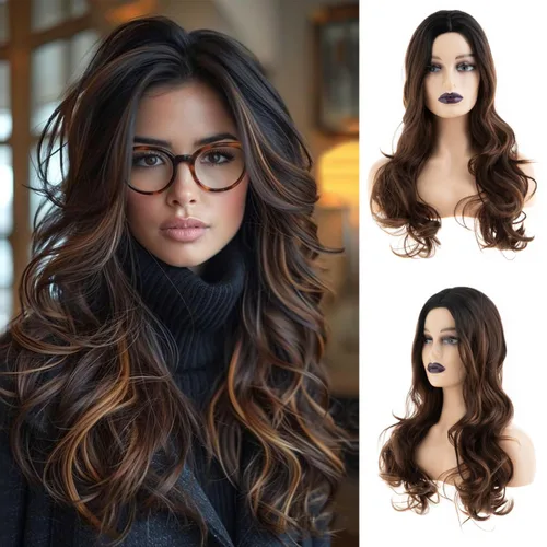 Miniatura 13 de Peluca larga y rizada ondulada gris plateado a morado con parte lateral de aspecto natural sintético Cosplay peluca para mujeres Astilla a Púrpura