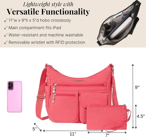 Miniatura 73 de Baggallini womens Everywhere Bagg Crossbody Women 11x9 Lightweight Nylon Hobo Water-resistant Travel Bag W/Rfid