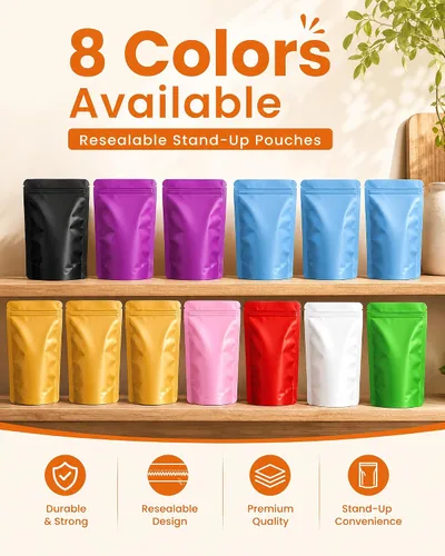 Miniatura 5 de Paquete de 100 bolsas resellables de pie, a prueba de olores, bolsas de papel de aluminio sellables para embalaje (negro, 3.5 x 5.1 pulgadas)