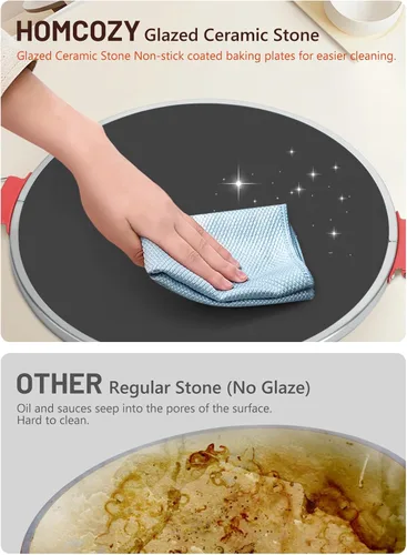 Miniatura 3 de Horno Eléctrico para Pizza de Interior con Piedra de Cerámica Esmaltada, Fabricador de Pizza Portátil de Mostrador de 12 Pulgadas con Temporizador