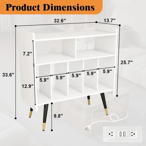 Miniatura 3 de Soporte para tocadiscos blanco: mesa de discos de vinilo de 33 pulgadas con almacenamiento, gabinete estéreo con almacenamiento de álbumes, gabinete