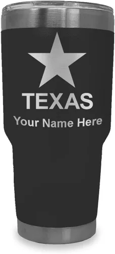 Miniatura 28 de LaserGram Vaso aislado al vacío de 20 onzas, bandera de Texas, grabado personalizado incluido (negro)