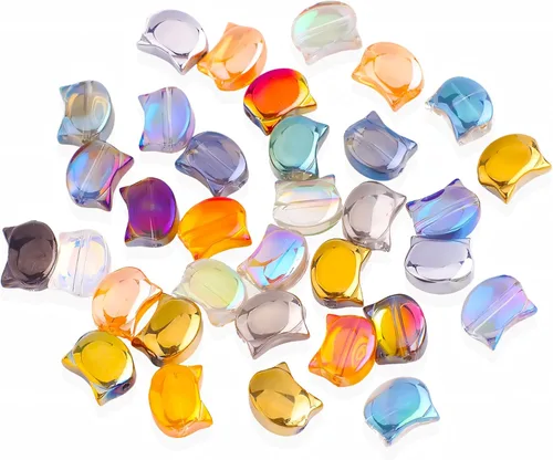 120 piezas de cuentas de cabeza de gato, cuentas de cabeza de gato de cristal chapadas en electrochapado, cuentas de vidrio hechas a mano para