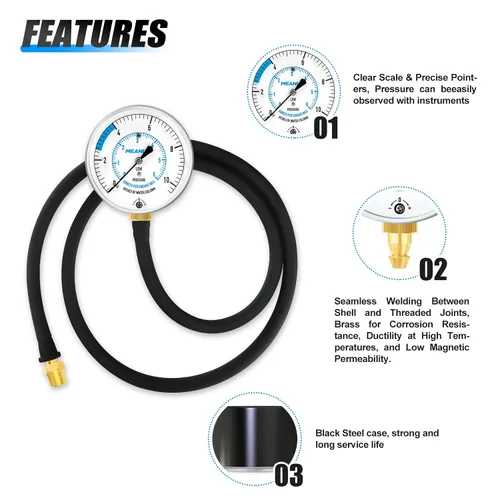 Miniatura 5 de MEANLIN MEASURE Kit de prueba de presión de gas colector WC de 0-10", kit de manómetro para gas natural o gas LP con manguera de 40 pies, accesorio