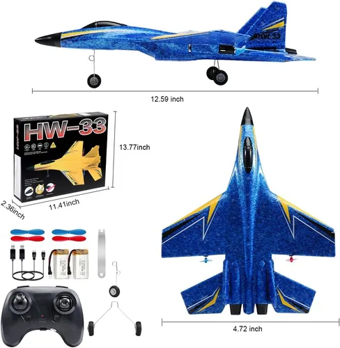 Miniatura 2 de Avión RC Su-27 Fremego de 2,4GHz 2 canales con control remoto, luces nocturnas de giro y 2 baterías, fácil de volar para adultos, principiantes