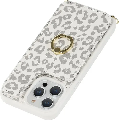 Miniatura 7 de Lipvina Funda para iPhone 13 Pro con tarjetero y correa para mujer, cordón cruzado, soporte de anillo con soporte, cierre a presión, bonitas fundas