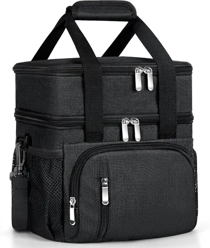 Lonchera para Hombres, Bolsa de Almuerzo con Doble Aislamiento Reutilizable a Prueba de Fugas Bolsa Refrigeradora Portátil Bolsa de Comida para Negro