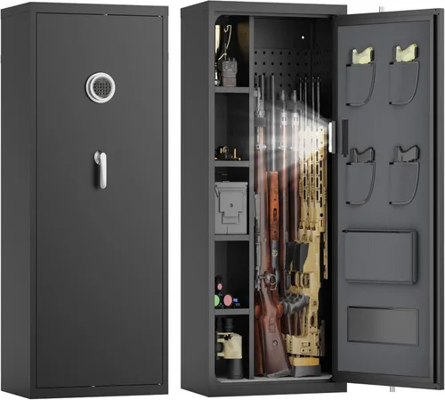 Eltean Caja fuerte grande 14-15 para rifles y pistolas, gabinete de armas con bloqueo digital de acceso rápido y estantes ajustables para armas,