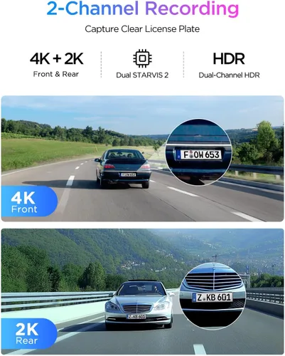 Miniatura 2 de VIOFO A329S 4K 60FPS Cámara de salpicadero delantera y trasera, cámara Dual de salpicadero 4K+2K para autos, modo de estacionamiento de ahorro