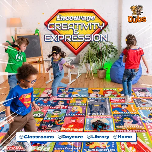 Miniatura 8 de DC Super Friends - Alfombra educativa para niños, alfabeto, emociones y rasgos de héroe ABC, alfombra de aprendizaje de habilidades sociales