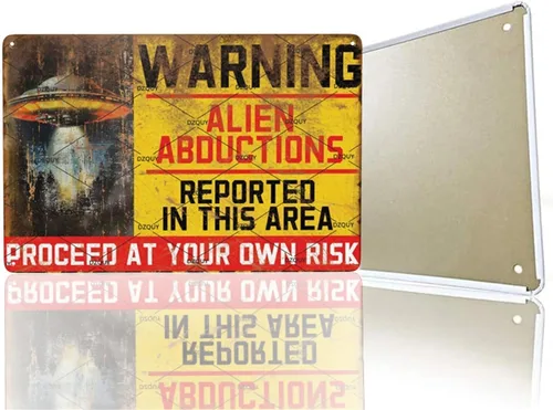 Letrero de advertencia de Alien Proceed At Your Own Risk - Cartel de metal para decoración de patio de alienígena, letrero de metal vintage, letrero