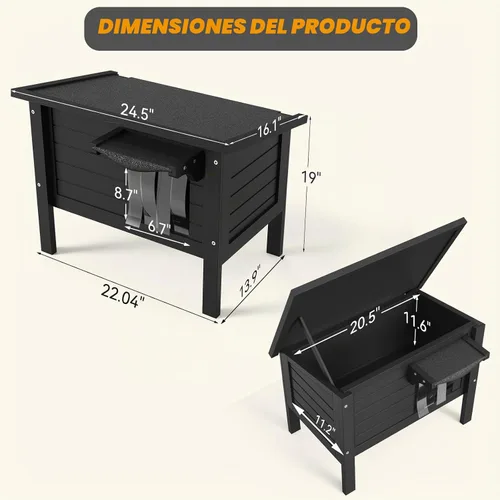 Miniatura 2 de Casa resistente a la intemperie para gatos al aire libre, refugio feral, 100% espuma aislada, madera maciza, tamaño grande para varios gatos, 24.8