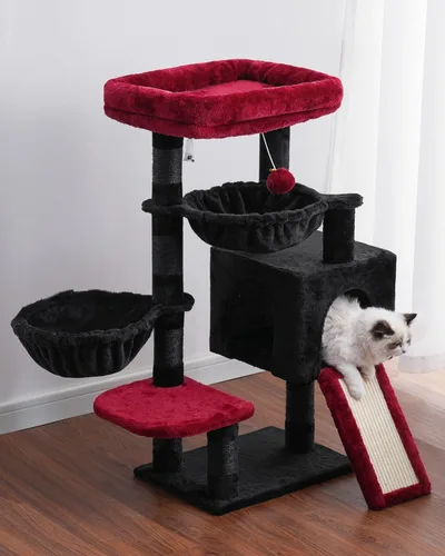 Miniatura 9 de Hey-brother - Árbol gótico para gatos, torre para gatos de interior, casa para gatos con cama acolchada grande, acogedor condominio, hamacas, postes