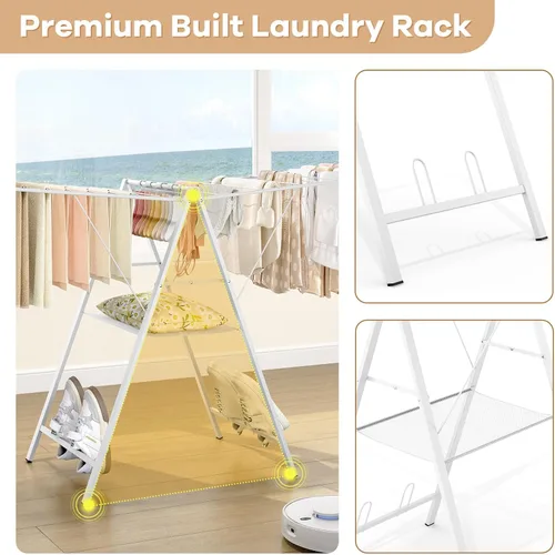 Miniatura 4 de APEXCHASER Tendedero para Ropa, Tendedero de Ropa Plegable, Tendedero de Lavandería de Metal Plegable para Suéter Toalla Interior Exterior, Blanco