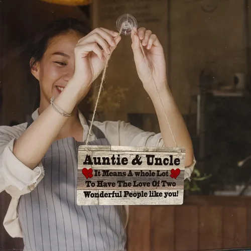 Miniatura 4 de Cartel familiar de regalo de casa de campo Auntie & Uncle it Means a Whole Lot To Have The Love Placa colgante de madera retro para decoración