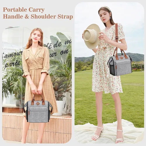 Miniatura 7 de LOKASS Lonchera a prueba de fugas para mujeres, bolsa térmica aislante para almuerzo, bolsa térmica para almuerzo con correa de hombro extraíble