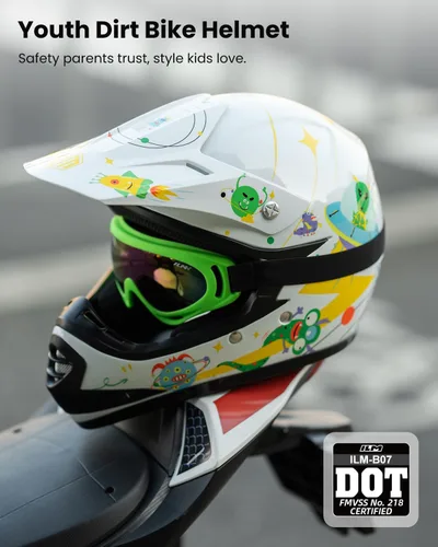 Miniatura 2 de ILM Casco de Motocross ATV para Jóvenes Niños con Gafas Guantes Deportivos Bicicleta de Tierra Motocicleta Todoterreno Aprobado por DOT B07(Youth-S