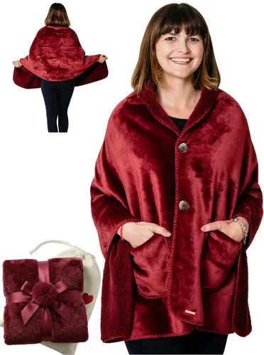 Miniatura 8 de EzrAllora Manta Poncho de Doble Capa Premium para Mujeres -Ponte y Listo Sin Mangas- Chal de Vellón Sherpa con Bolsillos - Manta Vestible - Regalos