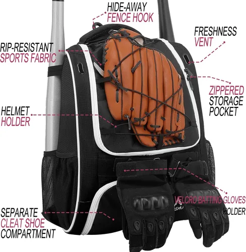 Miniatura 3 de Hsmihair Bolsa de béisbol - Mochila de béisbol para béisbol, compartimento principal grande, softball y equipo para jóvenes y adultos