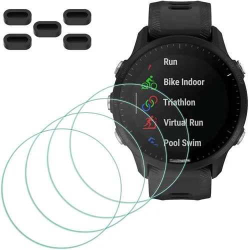 Protector de pantalla para Garmin Forerunner 955/955 Solar Smartwatch [4 piezas] + 5 tapones antipolvo, vidrio templado dureza 9H sensible al tacto,