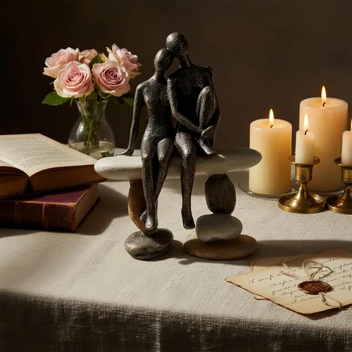 Miniatura 8 de Lescafita Figurillas Románticas de Pareja Escultura – Escultura Abstracta de Pareja en Banco de Piedra, Estatua de Decoración Moderna para el Hogar