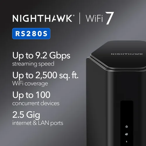 Miniatura 9 de NETGEAR Router WiFi 7 de tres bandas Nighthawk (RS280S): solo enrutador, velocidad inalámbrica BE9200 (hasta 9.2 Gbps) - Cubre hasta 2,500 pies