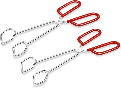 Miniatura 7 de Hiash - Pinzas de cocina de acero inoxidable resistentes de 10 pulgadas, agarre rojo antideslizante y cómodo, diseño de tijera, resistente al calor