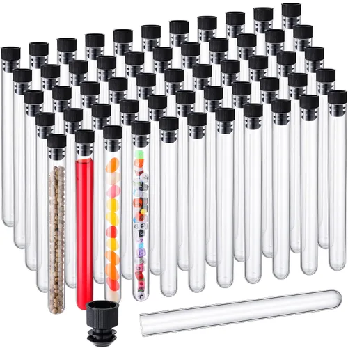 Hoteam 100 tubos de ensayo de plástico con tapas, tubos de ensayo transparentes de 0.8 fl oz para plantas, suministros para fiestas, instalar negro