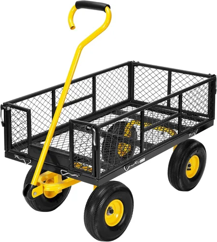 VIVOHOME Carrito de jardín de acero de malla de alta resistencia de 880 libras de capacidad, vagón utilitario plegable con lados extraíbles y ruedas