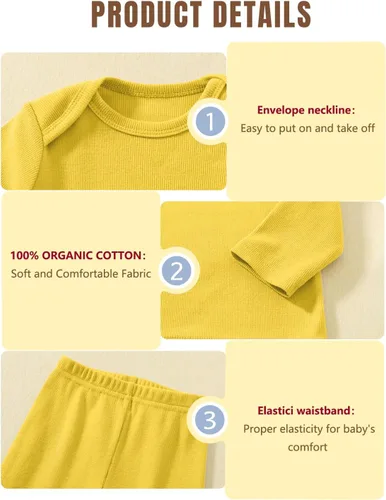 Miniatura 2 de Jimonda Conjunto de pijama para niños pequeños, ropa de dormir larga 100% algodón, 2 piezas, conjunto de pijama diario