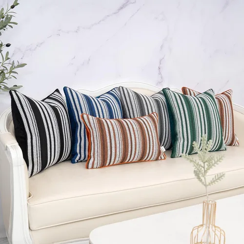 Miniatura 7 de Yangest Funda de cojín lumbar a rayas verdes, funda de cojín rectangular neutral para sofá, dormitorio, sala de estar, decoración del hogar, 12 x 20