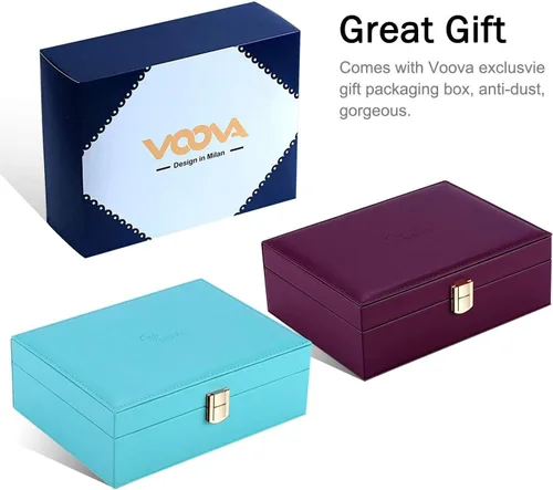 Miniatura 7 de Voova - Joyero organizador para mujeres y niñas, 2 capas de almacenamiento de joyas grandes para hombres, soporte para joyas de piel sintética