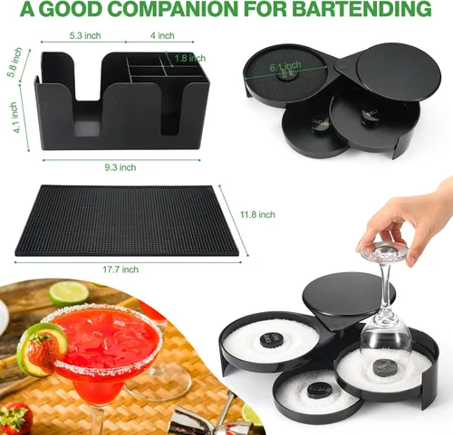 Miniatura 3 de Suministros de bartending - Alfombrilla de bar de 18" x 12" con bandeja de guarnición y tapa, cajuela de bar de 3 niveles, accesorio de vidrio