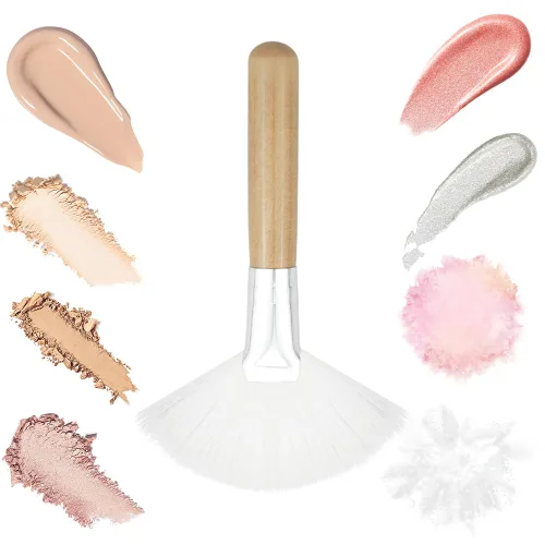 Miniatura 3 de Paquete de 4 cepillos de abanico para mujer, cepillo de cerdas suaves para resaltar la cara, cepillo para rubor con mango largo, cepillos