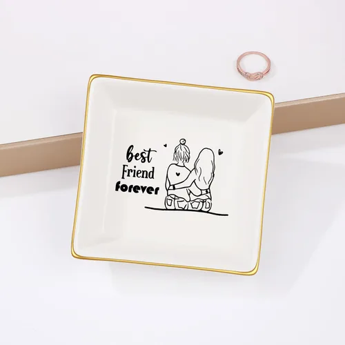 Miniatura 2 de Regalo para mujeres, mejores amigas, regalos de amistad para ella, plato de cerámica para anillos, bandeja decorativa, regalo único para mejores