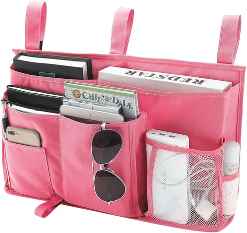 Miniatura 9 de Bseash Organizador de litera, organizador de cama colgante para mesita de noche, bolsa de almacenamiento con 4 bolsillos y 2 ganchos