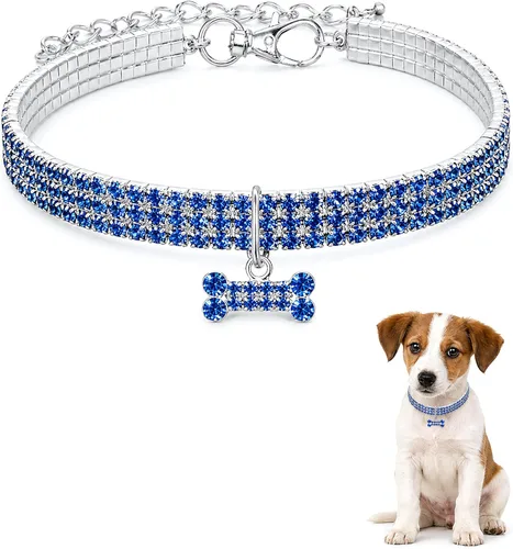 Miniatura 16 de Collar para mascotas con diamantes de imitación, collar de 3 filas de diamantes de cristal brillantes para perro, collar de boda con diamantes