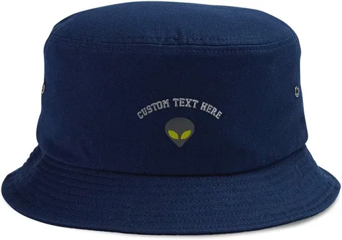 Miniatura 6 de Custom Bucket Apparel Sombrero Alien Gris Cabeza Ojos Amarillos Bordado para Hombres y Mujeres Solo diseño negro.