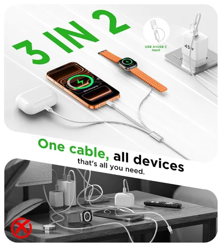 Miniatura 5 de Esenciales de viaje para cargador de Apple Watch, cargador de iPhone, cable de carga de viaje 3 en 2 tipo C/Lightning/magnético, cable de carga