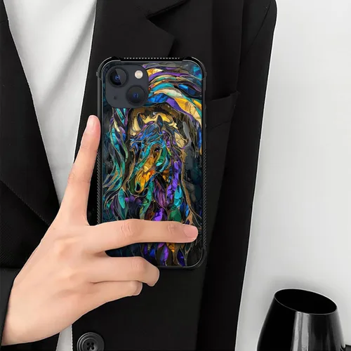Miniatura 6 de ZHEGAILIAN Funda compatible con iPhone 13, fundas de cristal de color caballo de baile, parte trasera de vidrio templado+funda protectora
