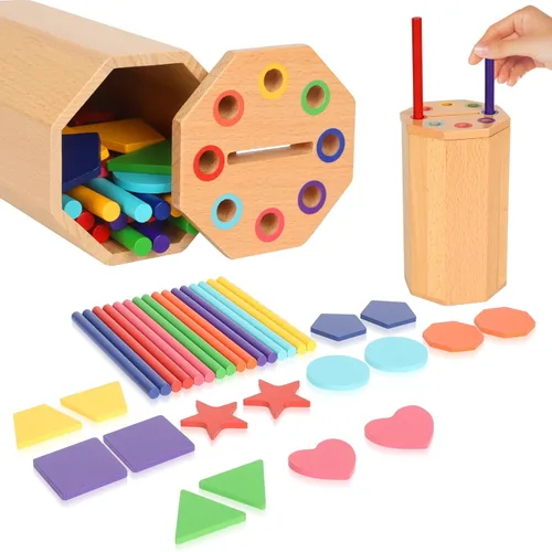 Juguetes Montessori para niños de 1 a 3 años: 2 en 1 Juguetes de clasificación de colores de aprendizaje de madera para niños pequeños de 1 2 a 3