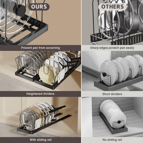 Miniatura 4 de Magheo Organizador de ollas y sartenes debajo del gabinete, organizador de tapa extraíble extensible de 22 pulgadas de profundidad y almacenamiento